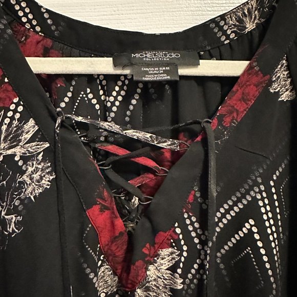Michel Studio Women's Dark Floral Long Sleeve Lace Up Tunic - Picture 3 of 5